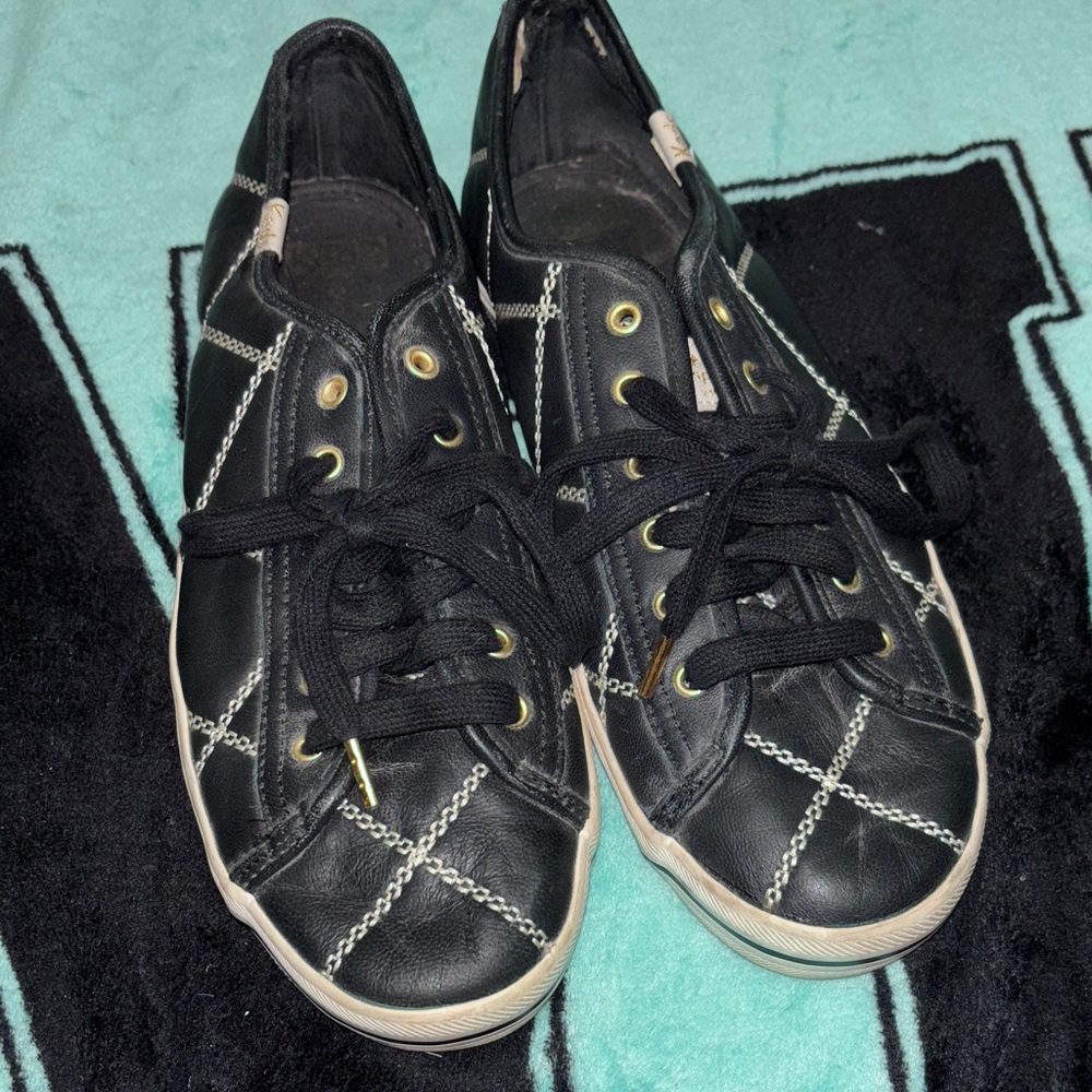 Kate Spade Black Quilted with White Stitching Keds